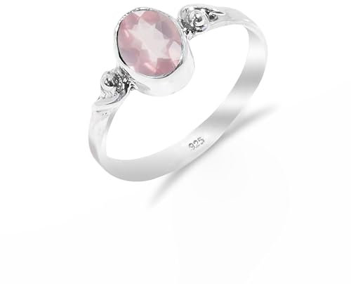 Rose Quartz Gemstone 925 Sterling Silver Handmade Solitaire Traditional Promise Ring For Women and Men RB-02-RQ-3