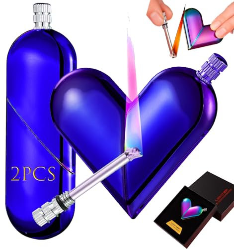 OLELY Dauerzündholz-Feuerzeug – 2er-Packung, wiederverwendbar, Feuersteinstahl, nachfüllbar, Kerosin, sofortige Funkenbildung for Zunder und Anzündholz(Blue)