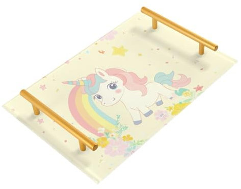 Pastel Rainbow Dreamy Unicorns Decorative Eating Tray with Handles Coffee Serving Tray for Jewelry Perfume for Platters Serving bandejas para servir con asas