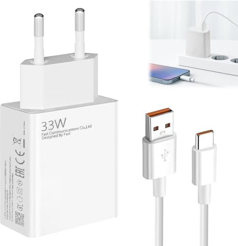 Huybaa 33W Cargador Rapido para Xiaomi con Cable USB Tipo C de 2M, Cargador de Pared de Carga Rápida, Turbo Tipo C Adaptador Charger para Xiaomi Redmi 14, 13, 12, 12t, 12s, 11, 11s, Pro, Plus, Nota K6