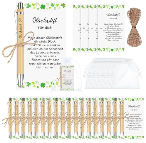 Veftsvy 24 Sets Glücksstift Kugelschreiber Geschenke, Abschiedsgeschenk Kollegen, Abschluss Geschenk SchülerHolz Kugelschreiber, für Lehrer