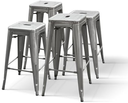 PAZZO DESIGN Sgabello da bar e cucina, Set da 4, Grigio, 41x41x66, Gambe Metallo, Sala da Pranzo, Impilabili, Per Bistrò Bar e Ristoranti, Cucina, per Interni - id_2329