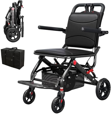 Care Parents Fauteuil roulant pliable et léger,8,5 kg,en aluminium,Chaise roulante,Panier de courses, Pneus increvables, pour personnes âgées et handicapées, Voyages, Transit, jusqu’à 100 kg(CP-J09B)