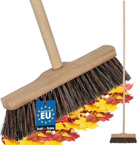 KOTARBAU® Straßenbesen - 27 cm - Besen mit Stiel - PET/Kokos-Borsten - Kehrbesen aus Holz - Besen für Draußen & Drinnen - Zimmerbesen mit Stiel aus Holz