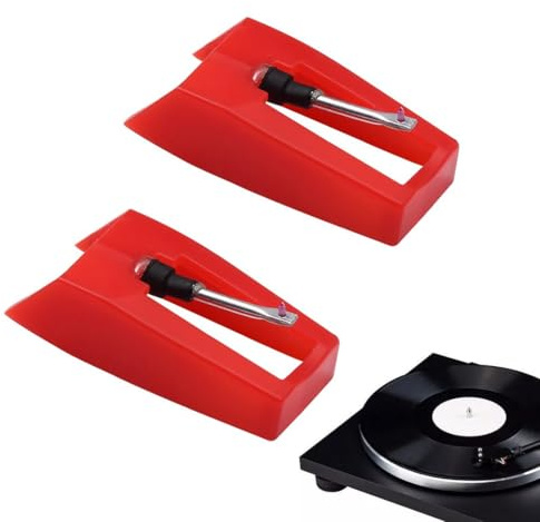 WUYJI Turntable Needles, Due puntine universali per giradischi, puntine diamantate adatte a giradischi, LP, fonografi e testine per piatti. Puntine universali per giradischi (rosse)