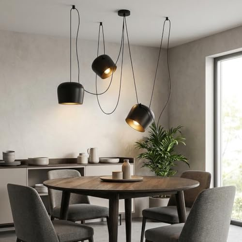 BARCELONA LED Pendelleuchte Agos E27 Modernes Design Schwarz | Robustes Aluminium, verstellbares Kabel 2400mm, skulpturales Design, Innenbereich, Ø180mm