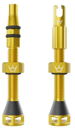 Peaty's Holeshot Fast Flow Tubeless Ventil - Hochdurchfluss-Design mit Anti-Verstopfungsfunktion für Dichtmittel, Schnelle Reifenmontage, 7075-Aluminium, MTB-kompatible Fahrrad Ventile, 42mm Gold