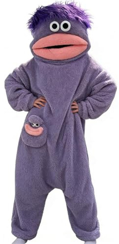 Onesie Pyjama Damen Herren Lustiger Mundmonster Fleece Schlafanzug für Erwachsene Unisex Flauschiger Tierkostüm Schlafoverall mit Monster-Kapuze Cartoon Kostüm für Zuhause Halloween & Fasching Party