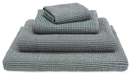 URBANARA Premium Duschtuch Kotra 80x135 cm - 50% Leinen & 50% Baumwolle - fusselfrei & schnelltrocknend Handtuch Waffelpique Öko-Tex 100 - Grau-Grün & Natur