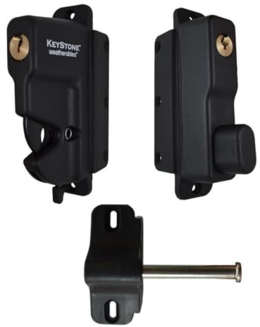 Weatherables Keystone 2-Sided Key-Lockable Gate Latch – Nylon Polymer Heavy Duty Gate Latch with Self-Latching Gate Lock – Made for Easy Installation on Metal, Wood & Vinyl Fences, Keyed Alike