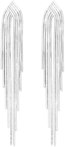 KristLand Retro 925 Sterling Silber Ohrringe Quaste Lange baumelnde Ohrstecker mit Weißgold überzogen Hochzeit Brautschmuck Damen Schmuck Quaste Silber