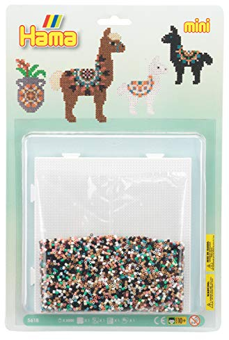 Hama Perlen 5618 Set Alpaka mit ca. 5.000 bunten Mini Bügelperlen mit Durchmesser 2,5 mm, Motivvorlagen und Stiftplatte, inkl. Bügelpapier, kreativer Bastelspaß für Groß und Klein