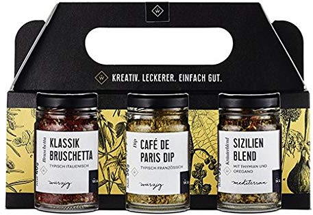 Wajos Gewürze Geschenkset 2: Kräuter und Gewürz Set mit Bruschetta, Dip und Blend, Feinkost Geschenk für Männer und Frauen
