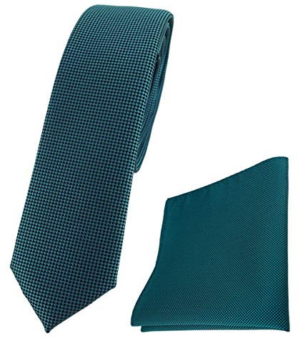 TigerTie schmale Designer Krawatte Designer Einstecktuch in petrol fein gepunktet - Breite 4,5 cm
