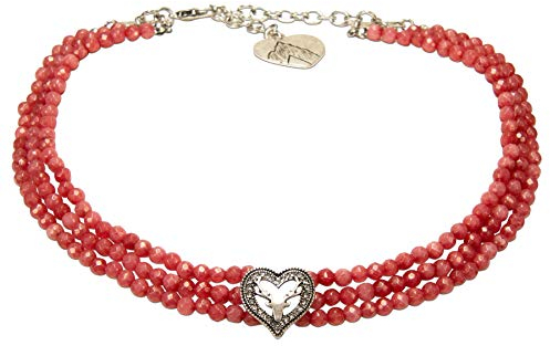 Alpenflüstern Trachten-Perlen-Kropfkette Strassherz Hirsch - nostalgische Trachtenkette, eleganter Damen-Trachtenschmuck, Dirndlkette hell-rot DHK262