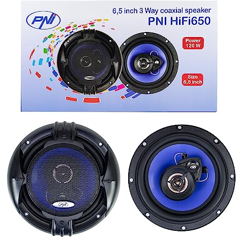 PNI Altavoces coaxiales para automóvil HiFi650, 120 W, 16,5 cm, 3 Caballos, Rejilla incluida, Juego de 2 Piezas