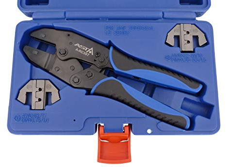 ASTA Crimpzange Superseal Set Kabelschuhe Kabelschuhzange 0.35 mm² - 1.5 mm², Blau-schwarz, 220 mm, 2 Paar Klemmbacken (Typ H2 und H3), 2-Komponenten-Kunststoffgriff