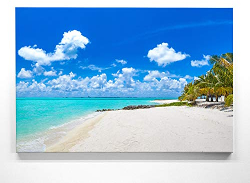 Atemberaubendes Leinwand-Bild Tropischer Strand Malediven - als 120x80cm großes XXL Wandbild, toll als Hintergrund & Deko für Wohnzimmer & Schlafzimmer. Fertig aufgespannt auf 4cm Holz-Keilrahmen