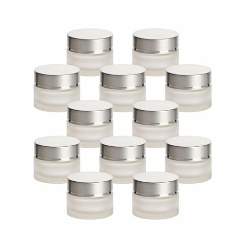 gouveo Lot de 12 pots à crème vides en verre mat 15 ml avec couvercle à visser argenté et brochure (français non garanti)