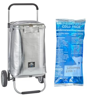 Einkaufstrolley Kühltrolley Kühl-Trolley Shopping 36 Liter Trolley BE CooL Silber foolonli inkl. 2 kleine Kaltkompressen