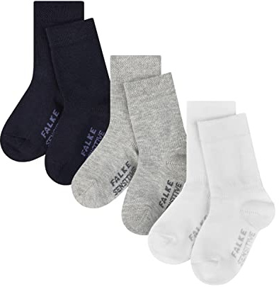 FALKE Unisex Baby Socken Sensitive Multipack B So Baumwolle mit Komfortbund 3 Paar, Mehrfarbig White Grey Navy Blue 0010, 62-68