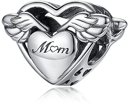 Annmors Engelsflügel und Mutter Herz Charms für Armband 925 Sterling Silber Anhänger mit Kubischem Zirkon
