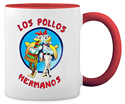 Breaking Bad Los Pollos Hermanos Weiße Tasse Mug mit roten Felgen und Griff