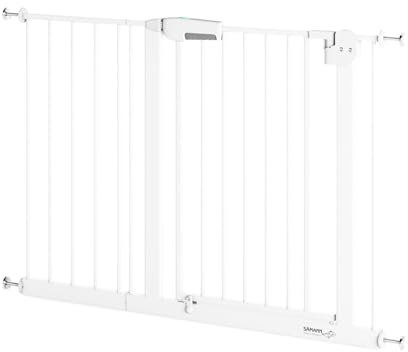 Sämann Türschutzgitter & Treppenschutzgitter zum Klemmen ohne Bohren | selbstschließendes Absperrgitter mit Verlängerung | Absperrgitter | (105-115 cm, Standardfuß)