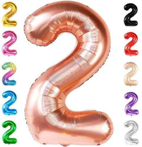 KatchOn, Luftballon 2. Geburtstag Zahl 2 – 100 CM, HELIUM UNTERSTÜTZT | Rose Gold 2 Balloon, 2. Geburtstagsdeko für Mädchen | Roségoldener Zahlenballon | 2. Geburtstagsdeko Mädchen