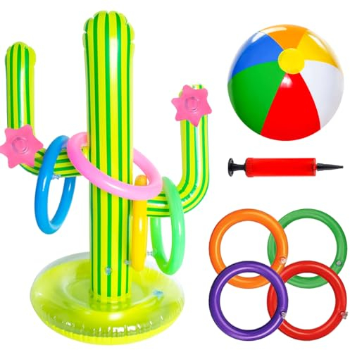 Aufblasbare Kaktus Wurfspiel,11 Stücke Ringwurfspiel Set,Pool Aufblasbare ringwurfspiel,Aufblasbares Kaktus Pool Spielzeug für Beachparty Hawaii Party Schwimmbad Strand,Deko für Jungen und Mädchen