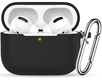 Upeak für AirPods Pro 2. Generation Hülle 2022, Silikon Stoßfeste Case Weiches Leichtgewicht Schutzhülle Voller Schutz Cover für Apple AirPods Pro 2, mit Karabiner, Schwarz