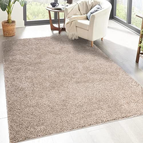 carpet city Shaggy Hochflor Teppich - 150x150 cm Quadratisch - Sand-Beige - Langflor Wohnzimmerteppich - Einfarbig Uni Modern - Flauschig-Weiche Teppiche Schlafzimmer Deko