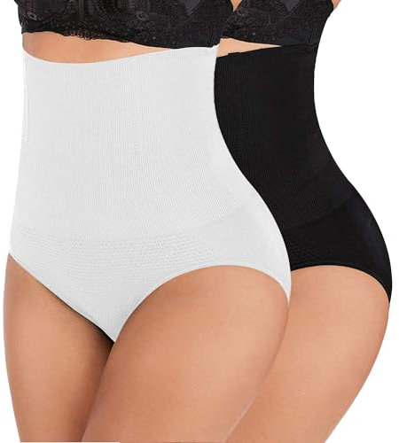 L&K-II Femme Culotte Gainante Ventre Plat Gaine Amincissante Invisible Taille Haute Culottes Sculptantes Stretch Slip Panty Minceur Shapewear Body Shaper,Noir+Blanc M/L