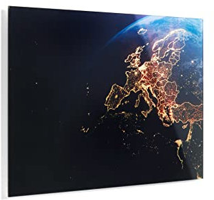 FLYERALARM Wandbild aus Acrylglas (5mm) Europa bei Nacht Schwarz - Gold (60cm x 40cm) Bild mit Vergoldung I Moderne Wanddeko für Wohnzimmer und Schlafzimmer
