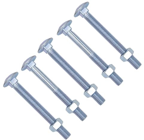 TERF® Bulloni a testa tonda quadrata M8 x 180 mm e dado M8 (8 mm) x 180 mm, con dadi esagonali, confezione da 5
