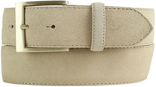 BELTINGER Jeans-Gürtel aus Veloursleder mit goldener Gürtelschnalle 4 cm | Velour-Ledergürtel 40mm | Herren-Gürtel Wildleder-Gürtel 4cm | Beige 110cm