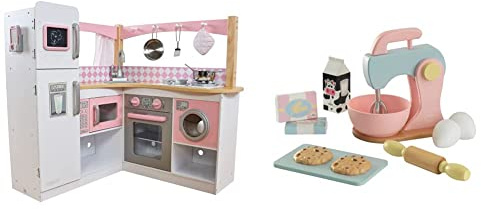 KidKraft 53185 Cucina Giocattolo ad Angolo in Legno per Bambini Grand Gourmet con Accessori di Gioco Inclusi, Rosa e Bianco, Esclusivo Amazon & 63371 Pastel - Set Impastatrice con Accessori