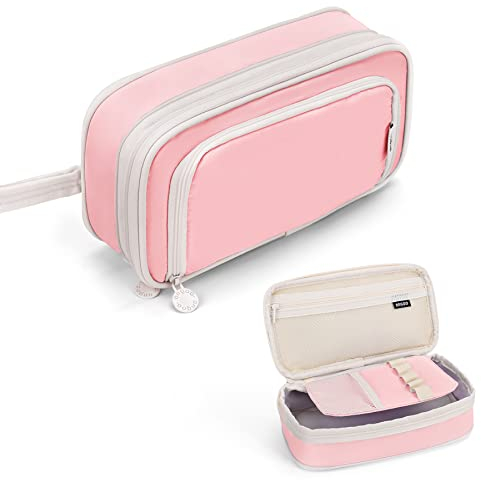 JQZONGO Federmäppchen, Große Kapazität Mäppchen, Federmappe mit Tragegriff, Aesthetic Federtasche Schulsachen Pencil Case Schreibwaren für Schule Büro Mädchen Jungen Teenager, Rosa