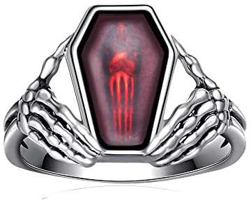 CUPENDA Totenkopf Ringe Sterlingsilber Skelett Hand Herz Ring mit Vampir Sarg Gothic Schmuck Geschenk für Frauen-59