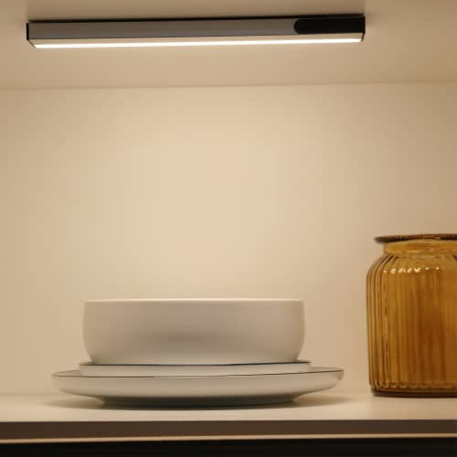 Integral LED Under Cabinet Wardrobe Night Lights | Stick On Wireless Dimmable 261mm 3000K LED Strip Lighting with Motion Sensor and USB Rechargeable Battery with Door Sensor: Twin Pack