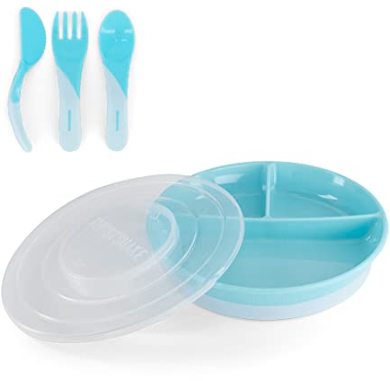 Twistshake Set De Vajilla Para Bebé | Plato Dividido + Cubiertos 6m+ | Sin BPA | Kit De Entrenamiento De Alimentación Para Niños | Azul