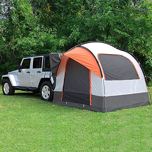 Car Tailgate Tent - Big Space 4-6 Person Outdoor Camping Rear Tent With Screen, Sun Protection, Waterproof Awning for Road Trip Essentials, Small to Midsize SUV Van