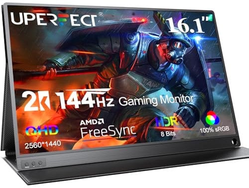 UPERFECT Gaming Monitor 144Hz 16.1 Inch Portable Monitor 2K 2560x1440 Support Freesync, IPS Display, 100% sRGB Matte Monitor with Mini HDMI/Type-C Port, Second Monitor for Laptop/PC/Mac/PS3/Phone