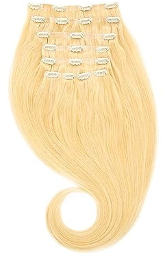 GLOBAL EXTEND® Clip-in-Extensions nahtlos I 100% Echthaar I Angenehmes Tragen | Einfaches Befestigen I Dichte und Volumen I Große Farbauswahl I Komplettes Set (30 cm, goldblond)
