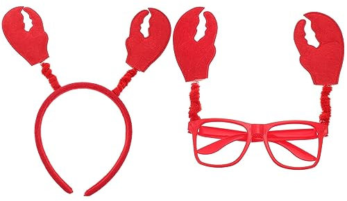 Amosfun Krabben-Stirnband Und Brille Set FüR Kinder Und Erwachsene, Lustige Party-Dekoration FüR Karneval, Halloween, Weihnachten, Maskerade, KostüMpartys, Krabben-Haarreifen Und Brille