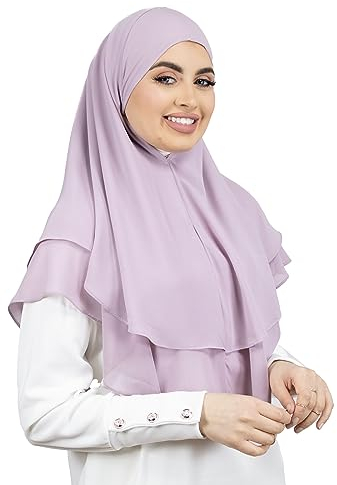 LAMISHIJAB® Hijab Slip Hijab Khimar Effekt 2 Schleier zum Binden ohne Nadeln für Frauen Musumane Segeln HE600, blasslila, One size