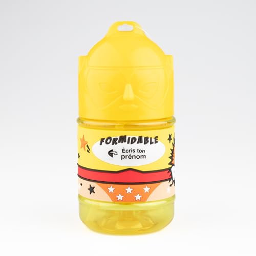 SUPER GOURDE Bottiglia personalizzata per bambini, bottiglia d'acqua con cannuccia - Neutro giallo ragazza