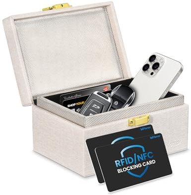 WHonor White Faraday Box, Keyless Entry Car Key Signal Blocker, Anti-Theft Signal Shielding Cages Safe Protector, RFID Blocking Card 2 Pack Included