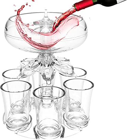 Geteawily Distributeur Boisson Et 6 Verres À Shot - Verres À Liqueur Et Support - Distributeur De Boissons pour Jus Ou Spiritueux avec 6 Verres À Shot - Distributeur De Boissons avec Porte Verre