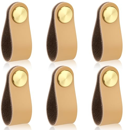 MengH-SHOP Möbelknöpfe Ledergriffe Möbelgriff Messing Schubladengriff Kabinett Knöpfe mit Schraube für Schrank Kleiderschrank Schublade Küche 6 Stück (Beige, Einzelloch)